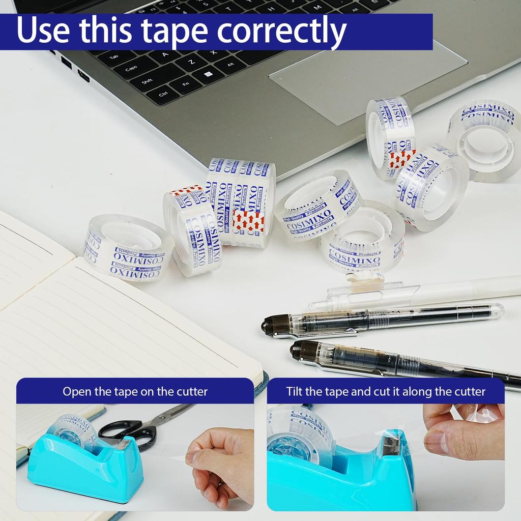 COSIMIXO Spender 24 Rollen Kristallklar x x Großpackung Transparentes Büro-Schreibwarenband für Zuhause und Bastelräume zum Geschenkverpacken Nachfüllungen, Klebeband, 3/4"