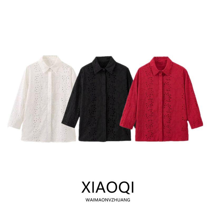 Fashion Style 2024 Summer New Arrival Women's Clothing Stylish Silm All-Match Commute Embroidered Poplin Shirt 4877071