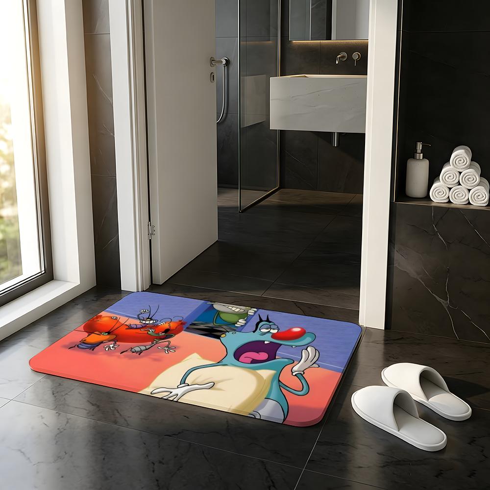 TAPPETINO ANIME O-Oggy e i Mosconi Tappetino Assorbente Tappeto d'Ingresso Antiscivolo per Bagni Servizi Igienici e WC