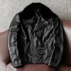Men Genuine Leather Motorcycle Jacket with Detachable Fur Collar and Cotton Lining Biker Coat
