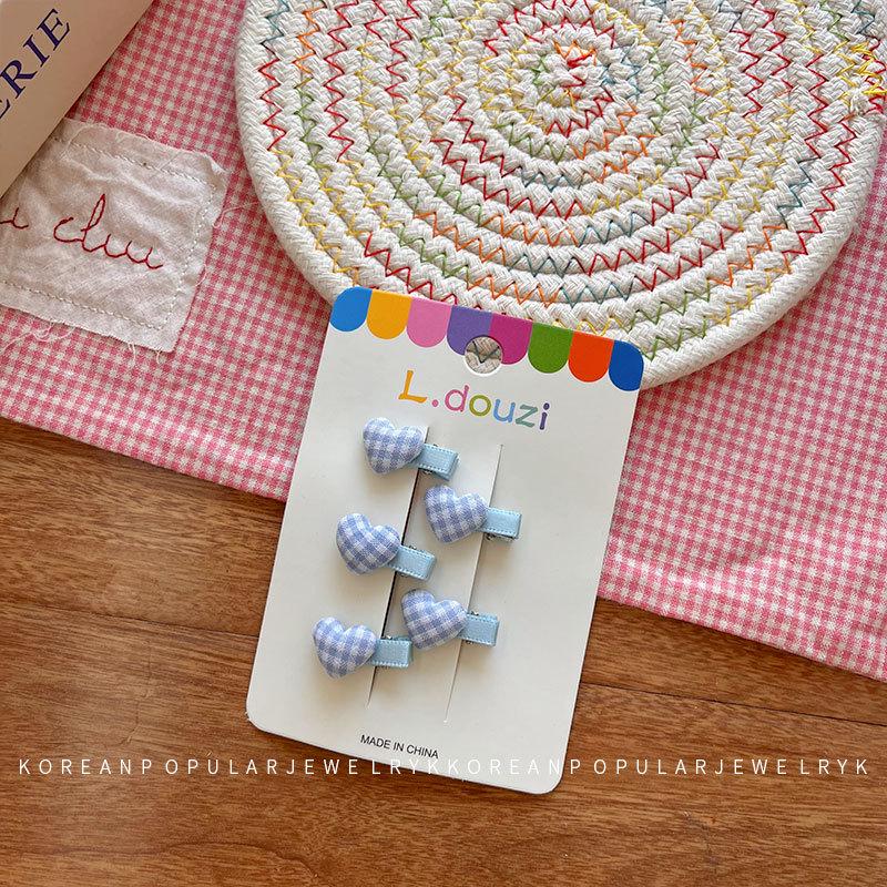 Korean Sweetheart Gingham Hair Clips for Little Girls - Cute Bangs and Side Accessories