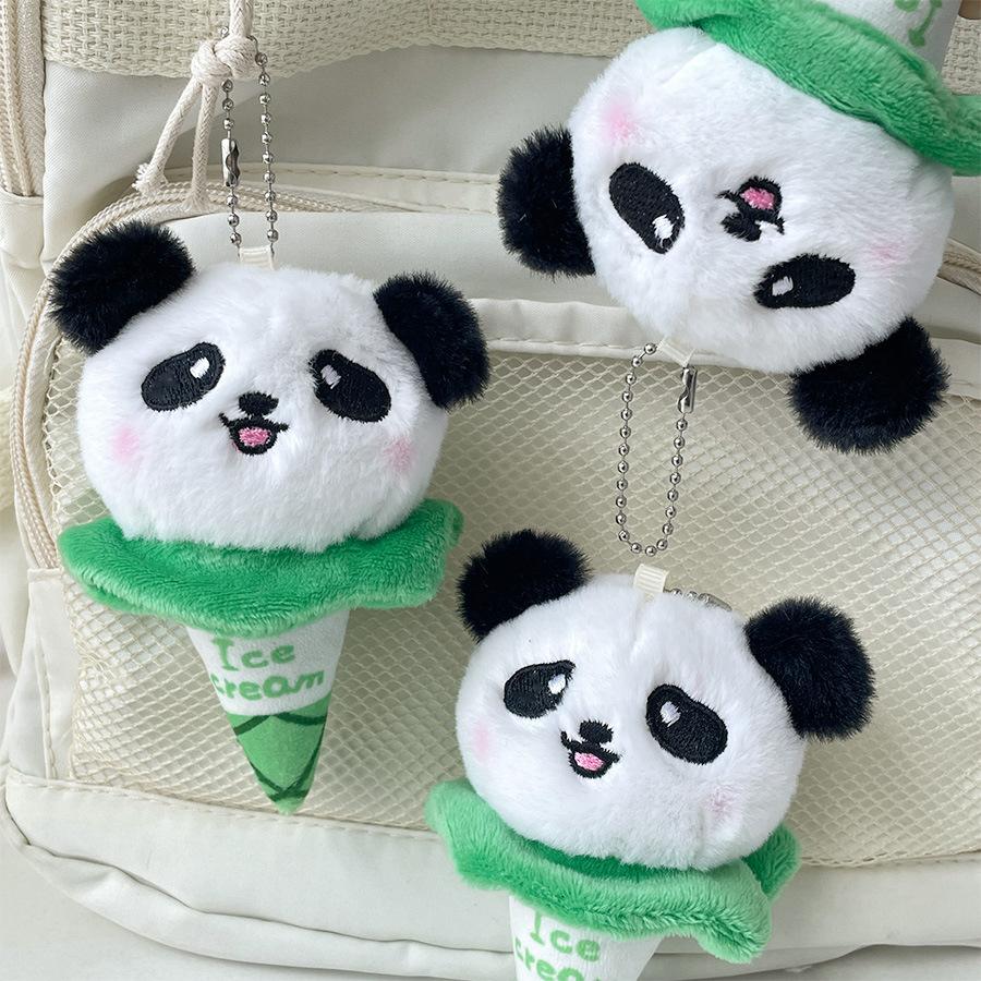 Cute Cone Panda Plush Toy Ice Cream Little Panda Plush Doll Schoolbag Keychain Pendant