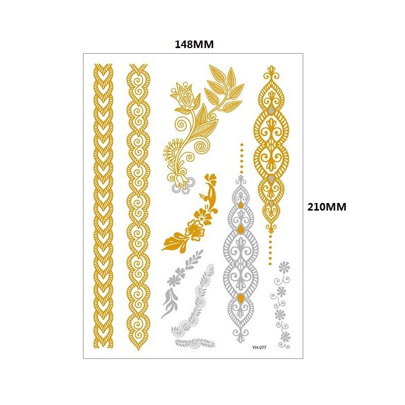 Yh Retro Large Bronzing Tattoo Sticker Waterproof Tattoo Sticker Amazon Set Hot Silver Color Printing Sticker