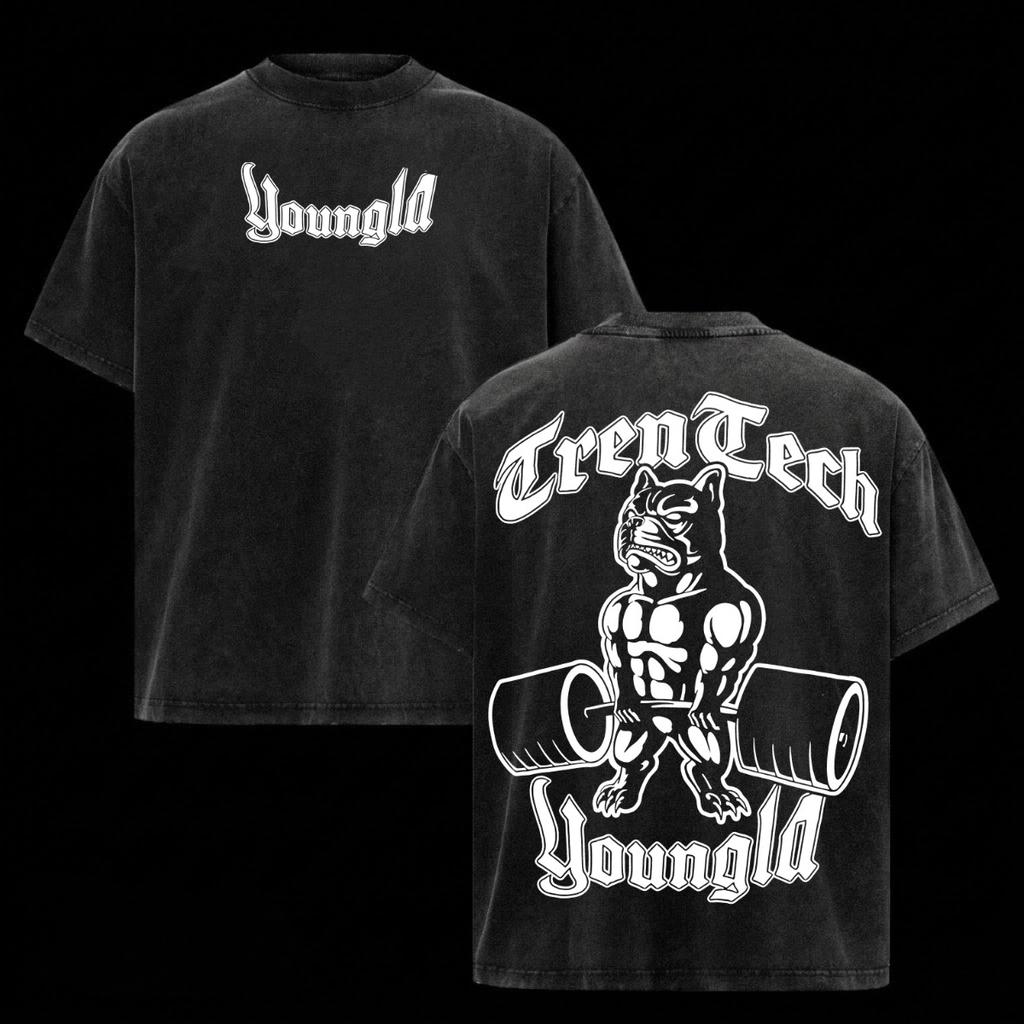 Youngla Koszulka Pump Ciężka Bawełna Płukanie Płatkiem Śniegu Oversize Siłownia Streetwear Męski Top