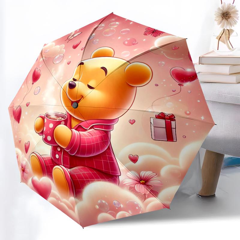 1pc Sturdy 8-Bone Auto Umbrella, Pooh Bear Hammock Pastel Umbrella, Digital Printed, Foldable Umbrella for On-the-Go Outdoor Use