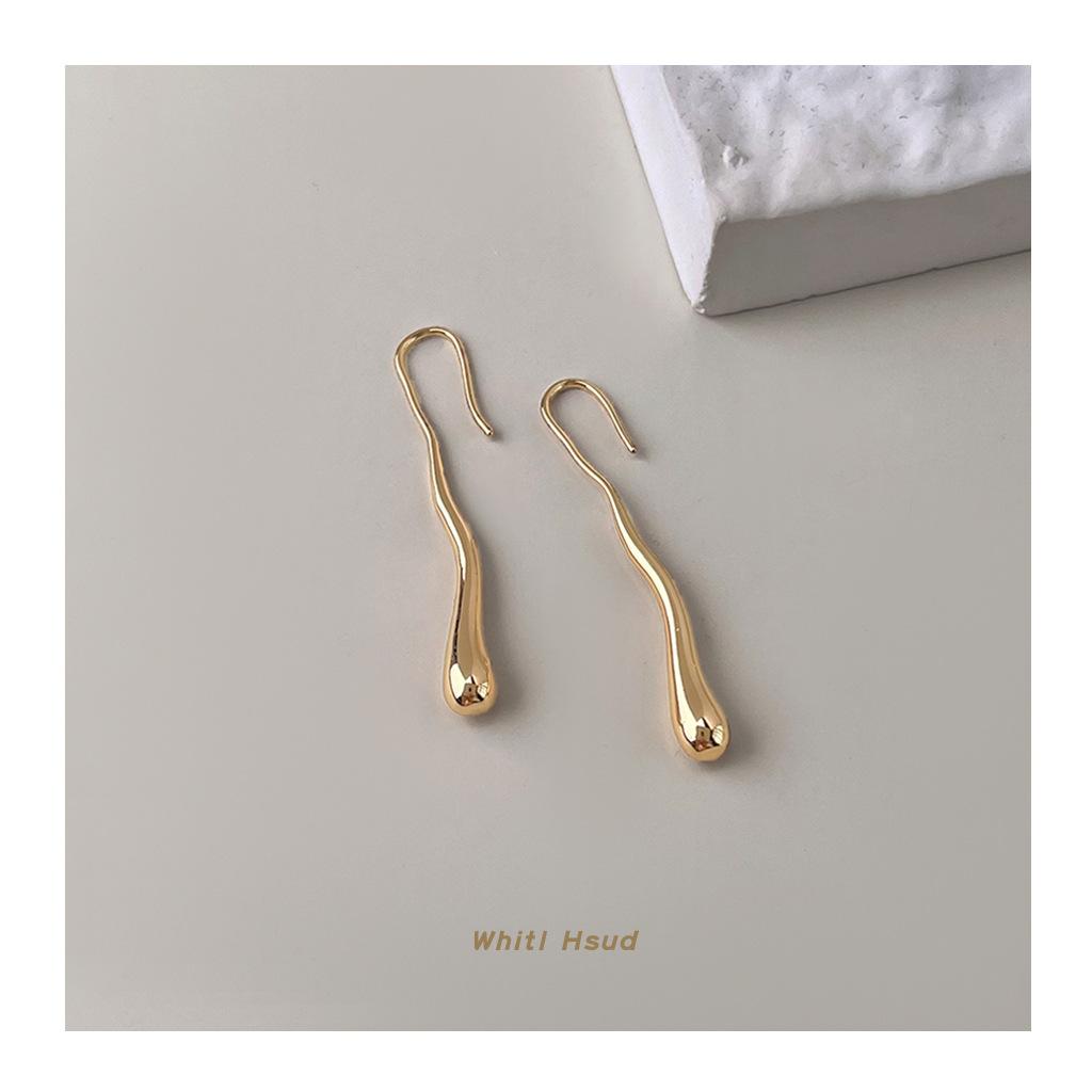 Electroplated 14K commuter wind special-shaped irregular long water drop earrings, earrings