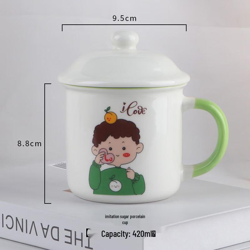 Shangqi Enamel-Style Ceramic Mug with Green Handle