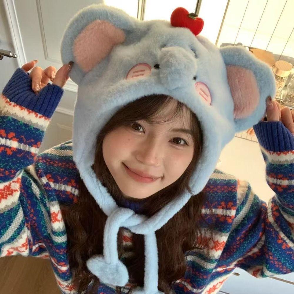 Korean Style Ear Protection Hat Cartoon Plush Pullover Hats Plush Earmuffs Cap Cycling Riding