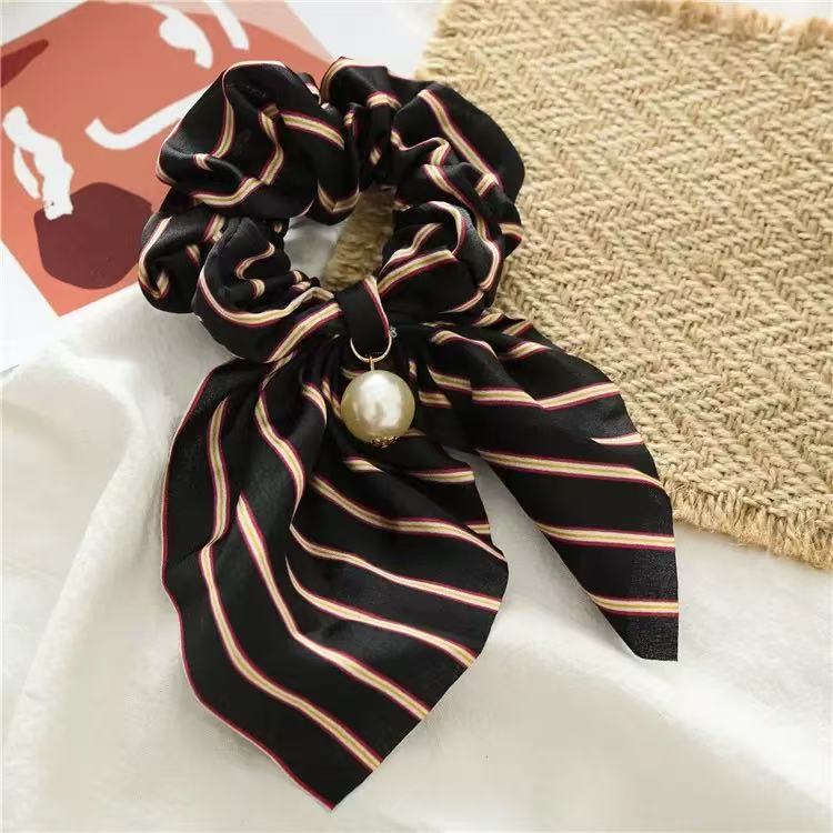 Chiffon Bowknot Silk Hair Scrunchies Women Pearl Ponytail Holder Hair Ties Hair Rope Rubber Bands Headwear Hair Accessories