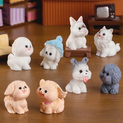 Estatuetas miniatura filhote de cachorro fofo animal micro paisagem cachorro escultura ornamento acessórios de mesa para decoração de casa presentes para crianças
