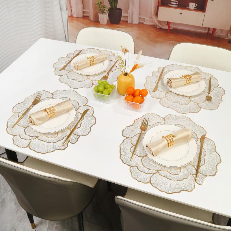 Creative Rose Placemat Nordic Style Table Decoration Mat Gold-plated Home Coaster PVC Non-slip Waterproof Placemat