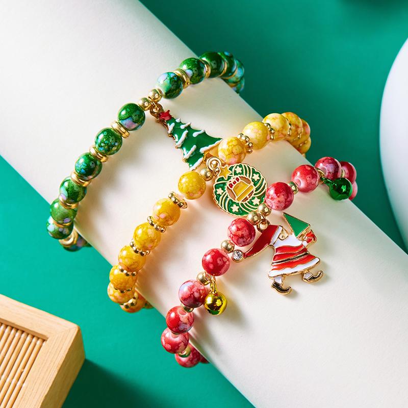 Weihnachten Bunte Perlen Mehr Element Anhänger Armbänder Für Frauen Weihnachtsmann Schneeflocke Baum Elch Armband Party Schmuck
