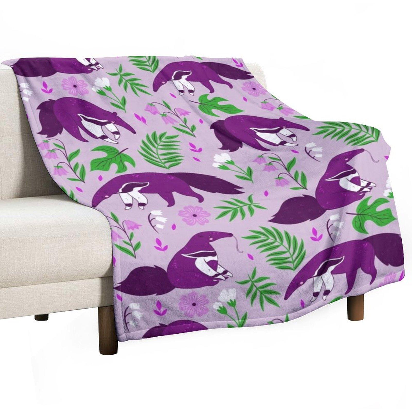 cute anteater purple floral Throw Blanket Large Fashion Sofas Sofa Decorative Throw Blankets 30x40in