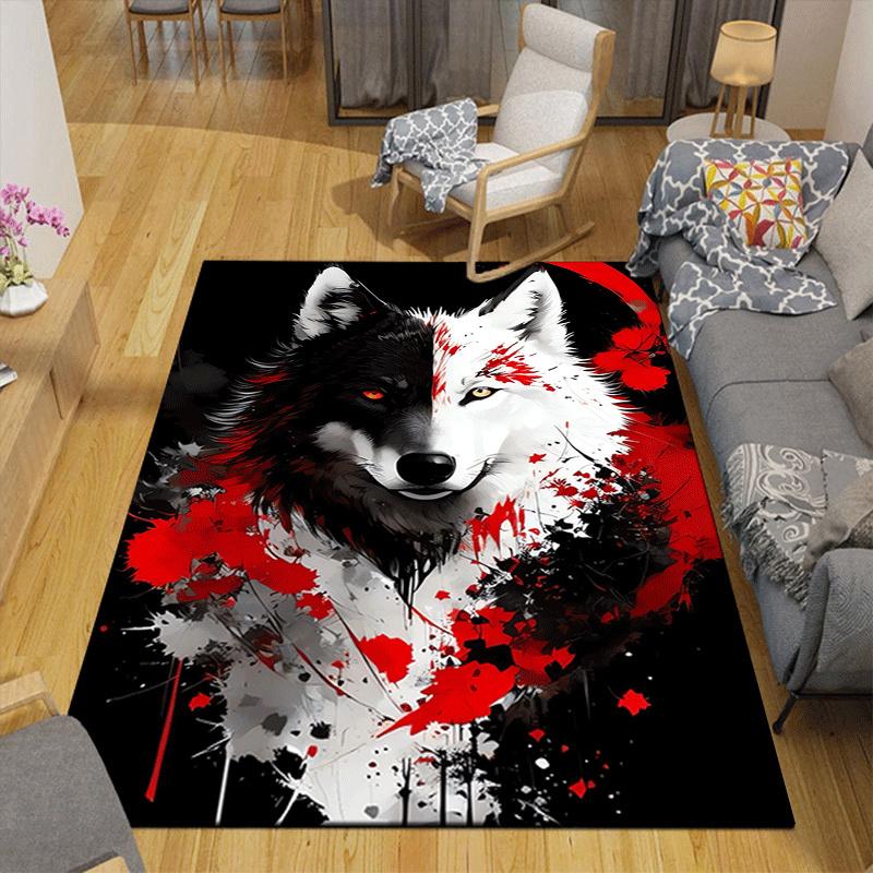 1pc Black and white wolves Print, Design Indoor Area Rug - Soft, Anti-Slip, and Durable Gaming Room Decor for Bedroom