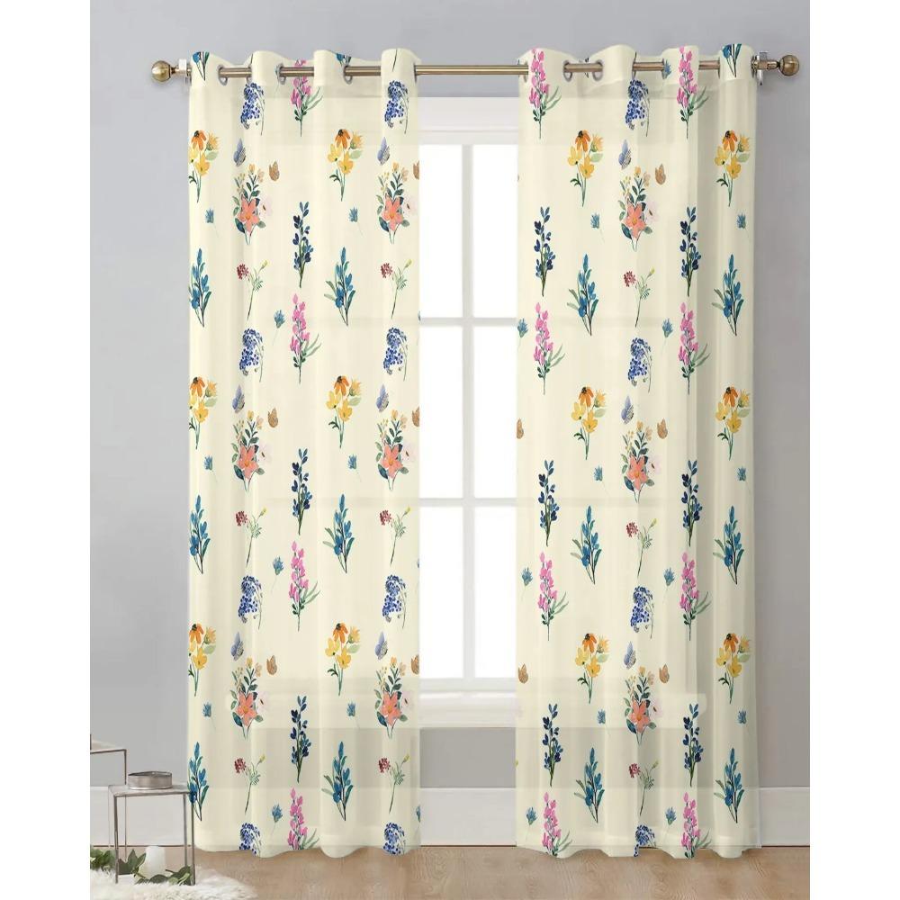 Gänseblümchen Lavendel Schmetterling Transparente Vorhänge zur Wohnzimmerdekoration Fenstervorhang Küche Tüll Voile Organza Drapierungen