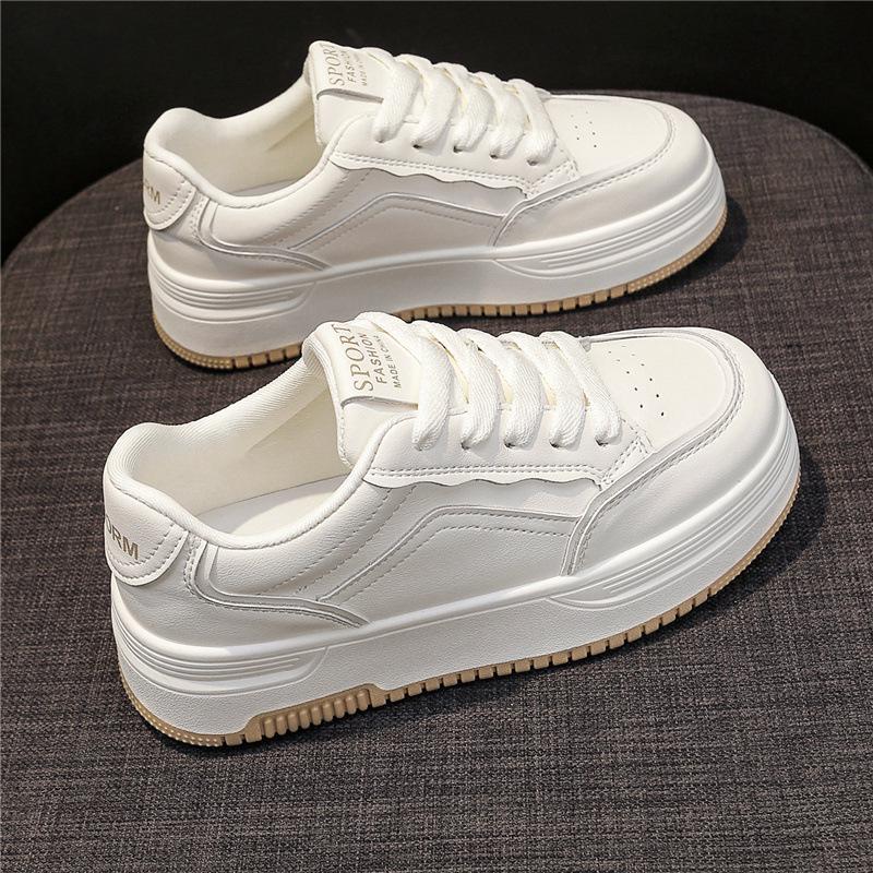 Women's Trendy White Platform Sneakers - Versatile Spring/Autumn Skate Shoes, Breathable, Thick-Soled, New Hot-Selling Casual Sports Style, 2025.