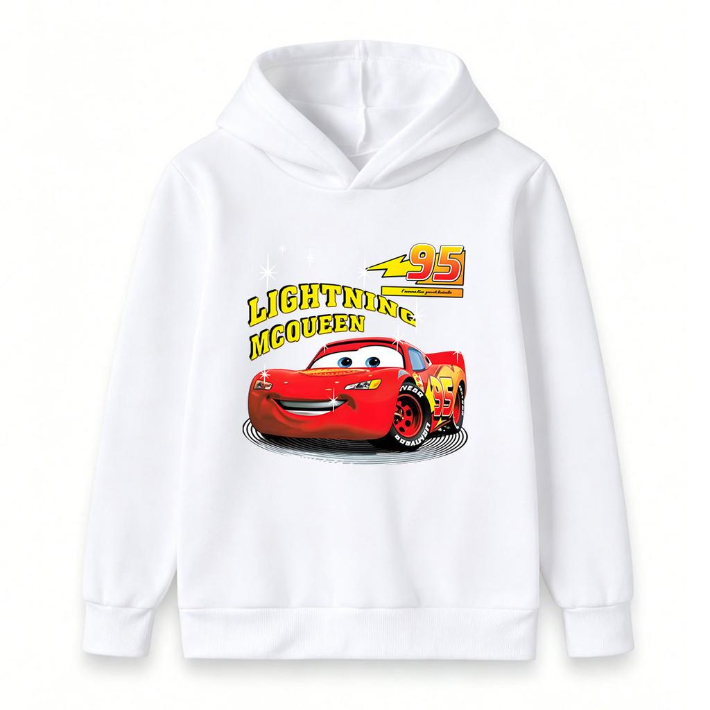 Kids Boys Girls Cute Red Racing Car 95 Graphic Print Casual Pullover Hoodie Soft Long Sleeve Warm Hooded Sweatshirt For Daily Wear And Sport