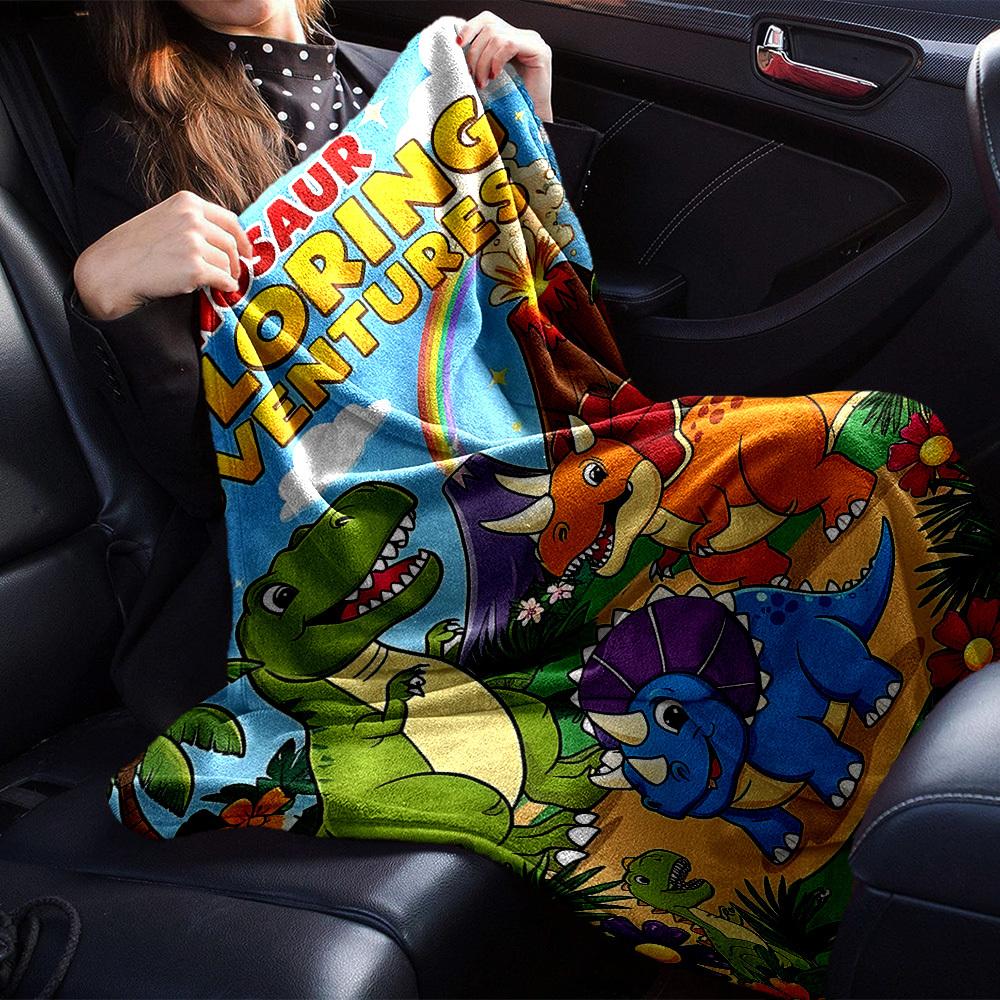 1pc Dinosaur Coloring Adventures Blanket Lightweight Flannel Throw for Sofa Bed Travel Camping Livingroom Office Couch Chair