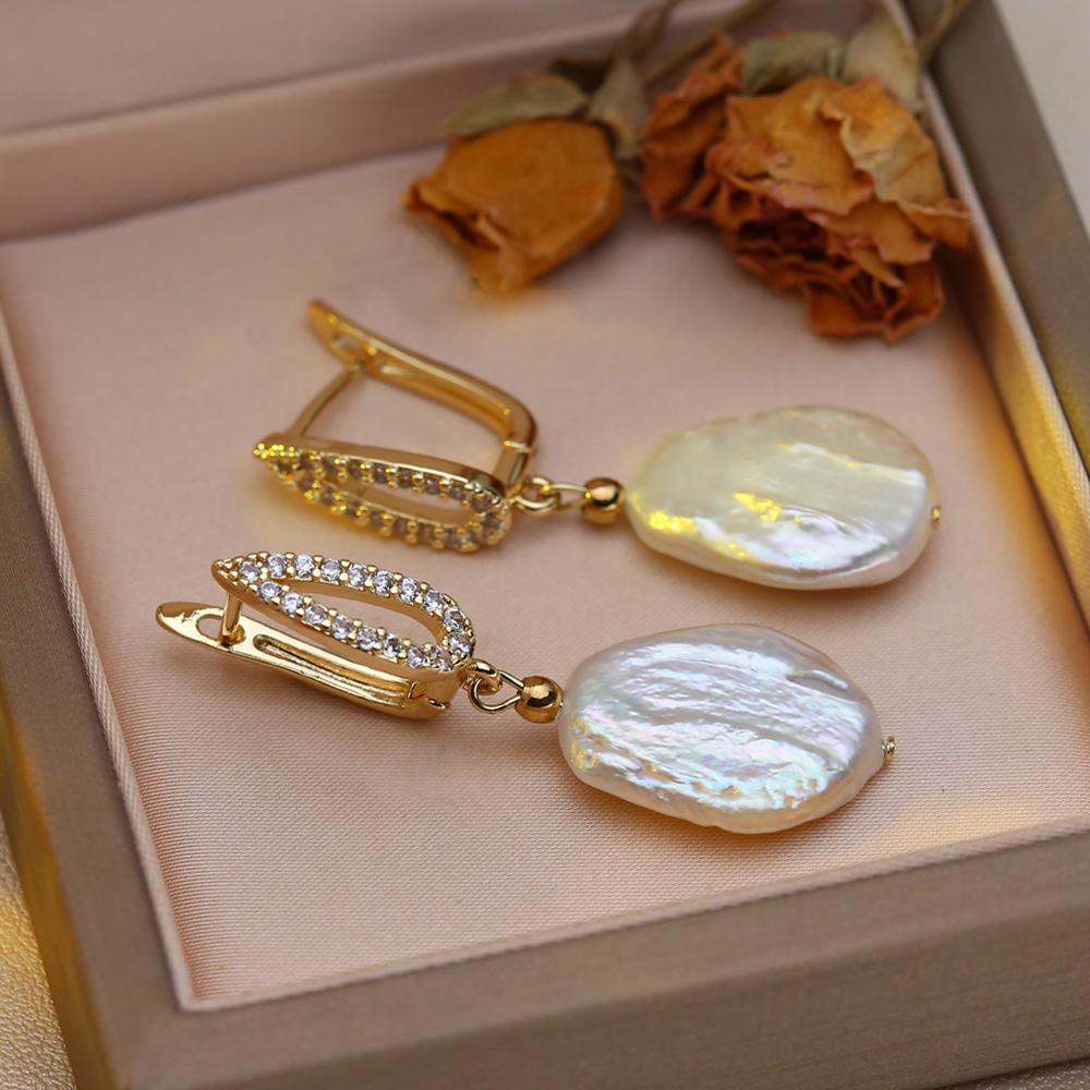 SENIKO Přírodní sladkovodní velké barokní perlové náušnice Módní kubické zirkonové perlové náušnice pro ženy, párty šperky