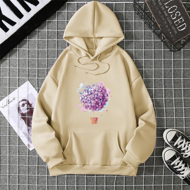 Fashion Balloon Cherry Blossoms Women Hooded Sweatshirt  Funny Printed Hoodie Female Long Sleeve Harajuku Shirts Cartoon