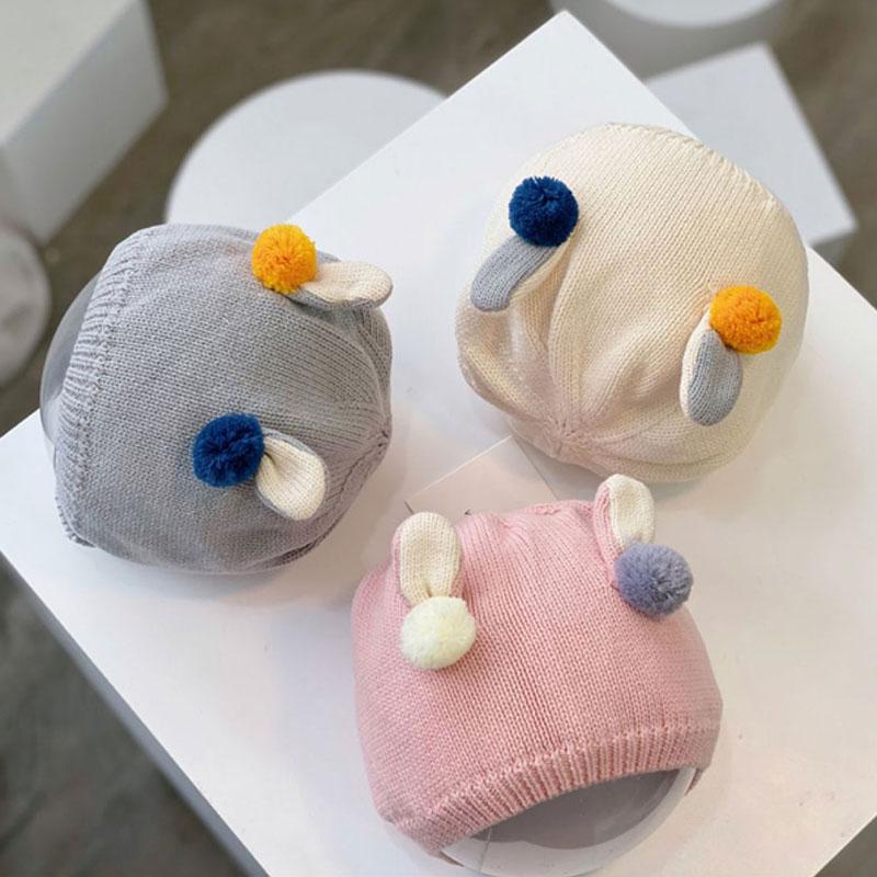 Cute Pompom Baby Knitted Hat Autumn Winter Warm Infant Boy Girl Beanie Cap Soft Thick Woolen Newborn Toddler Ear Protection Hat Bonnet