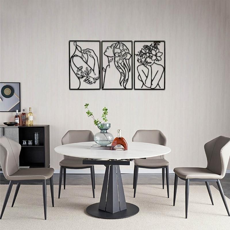 3Pcs Wall Sculptures Black Wall Decor Thick Metal Minimalists Wall Art Decor Hanging Minimalists Abstract Female