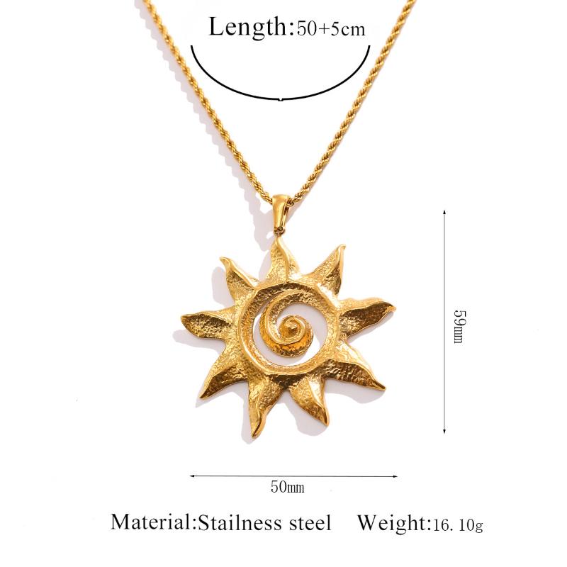 Stainless Steel Large Size Sun & Moon Pendant Necklaces For Women Vintage Jewelry Decoration Gold Women'S Necklaces