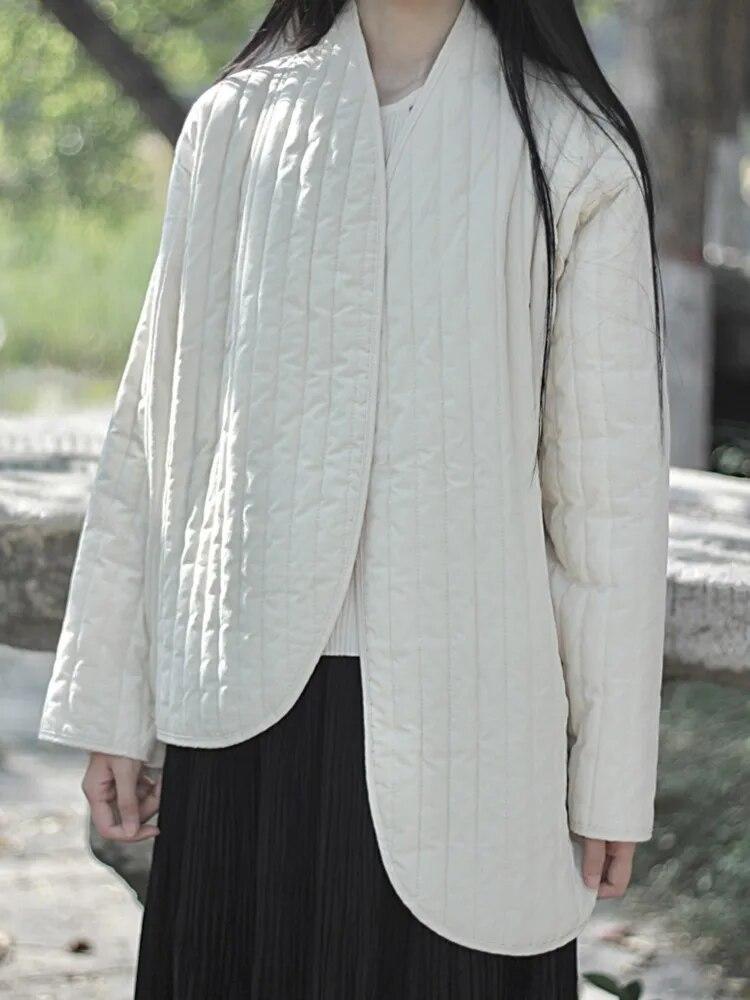 Johnature Women Chinese Style Plus Cotton Parkas Bandage Long Sleeve Winter Coats Solid Color Women Vintage Parkas