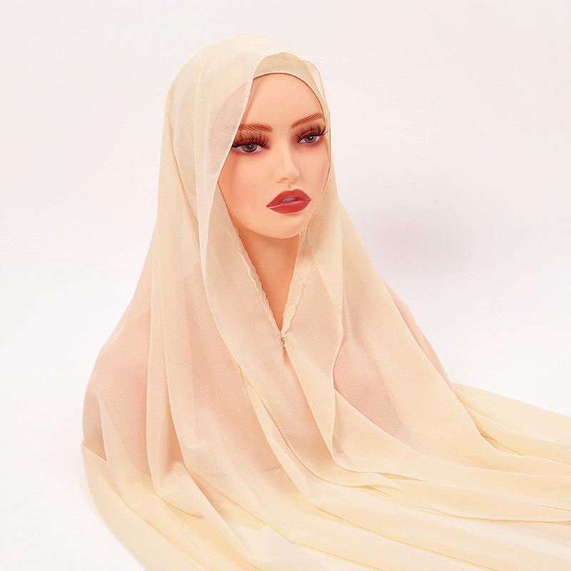 Chiffon Hijab with Magnetic Buckle Solid Color Woman Muslim Hijab Scarf Islamic Turban Fashion Headband Shawl