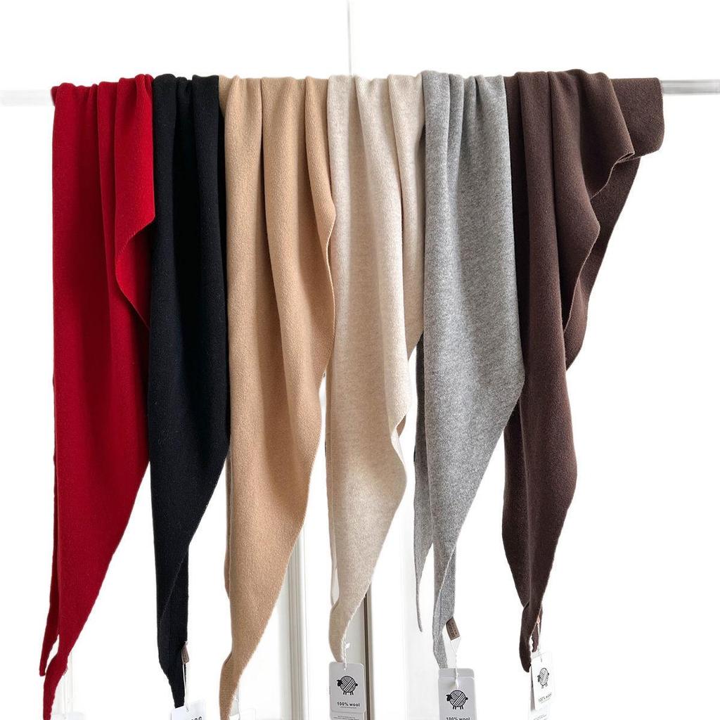 100% Pure Wool Women's Triangle Shawl: Knitted Scarf, Solid Color, High-End and Versatile Neck Warmer