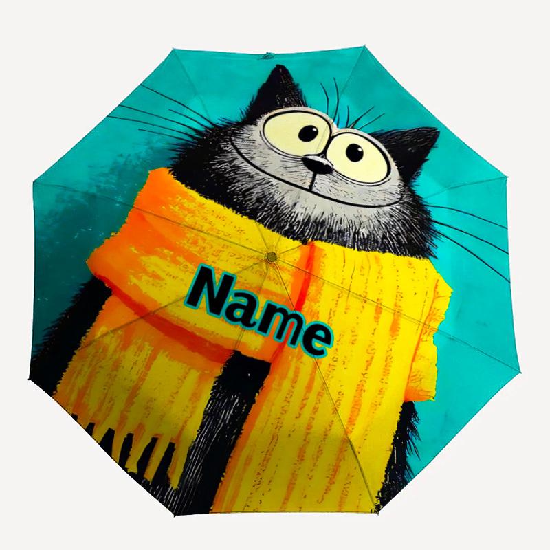 

1pc Cat Scarf Custom Name Automatic Folding Umbrella, Durable Plastic & Iron, Lightweight for Outdoor Daily Use S1230058