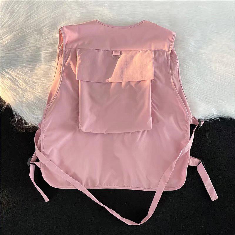 Japanese Trend Functional Tactical Multi-Pocket Vest with DIY Logo Sleeveless Design for Workwear in Spring/Autumn