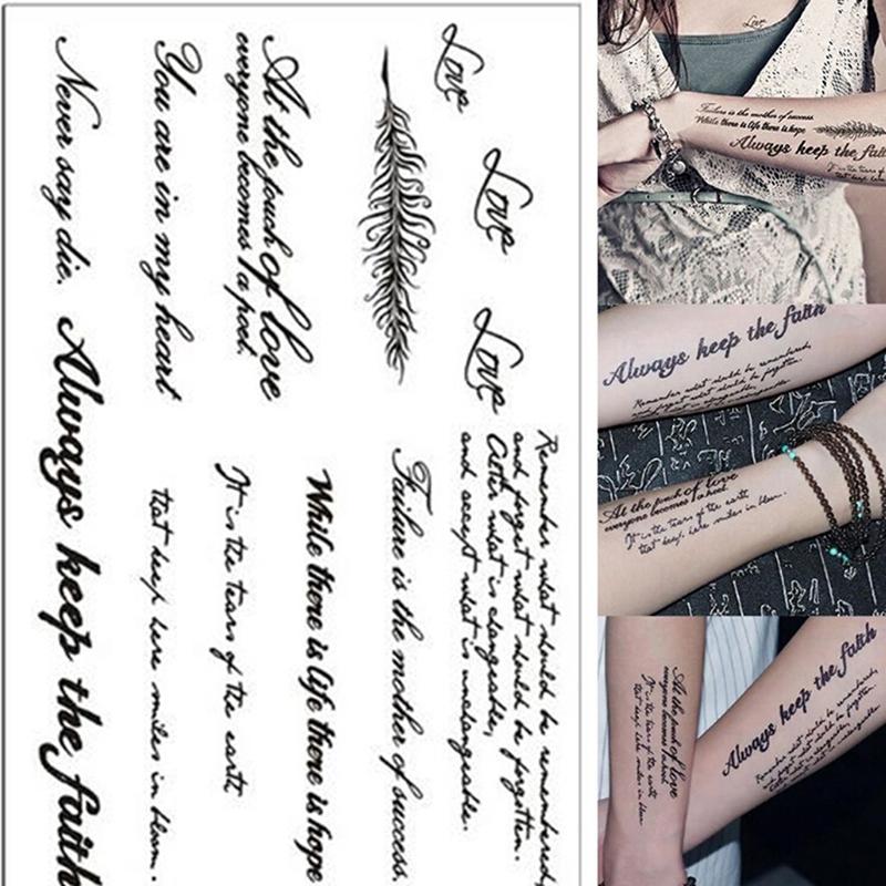 2Pcs Removable Temporary Tattoo English Word Body Art Tattoos Sticker Waterproof