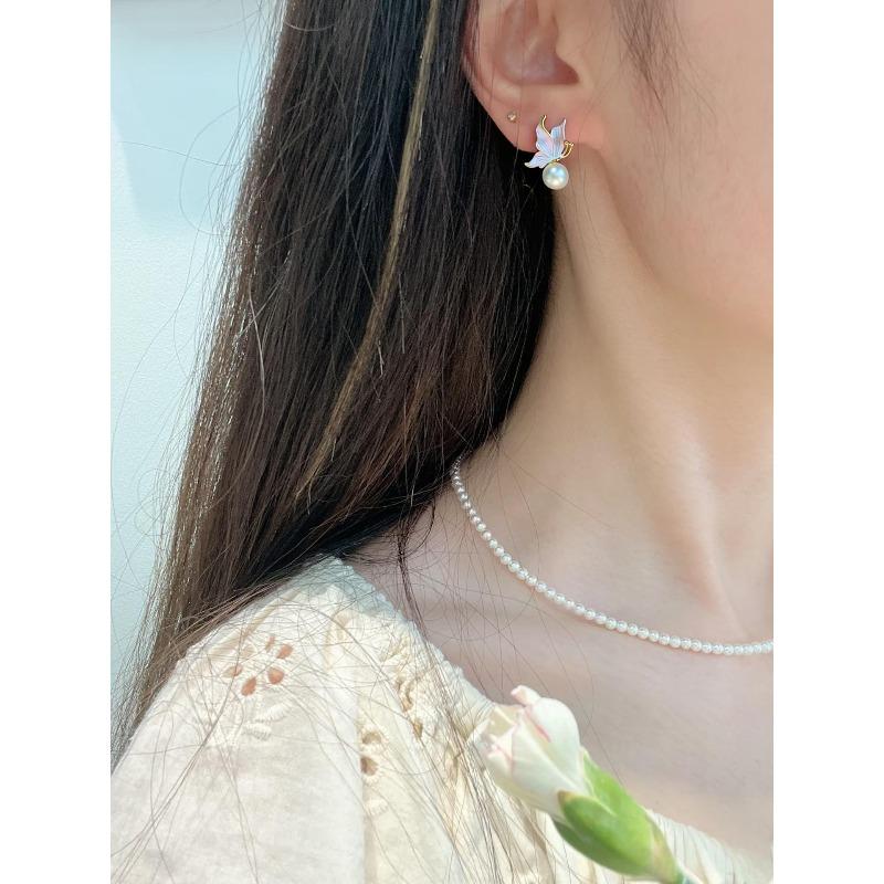 Zhuji Natur Süßwasserperlen Set - Damen mattierte Schmetterlingsperlen Ohrringe, 18 Karat Gold Filled & Anlaufgeschützt