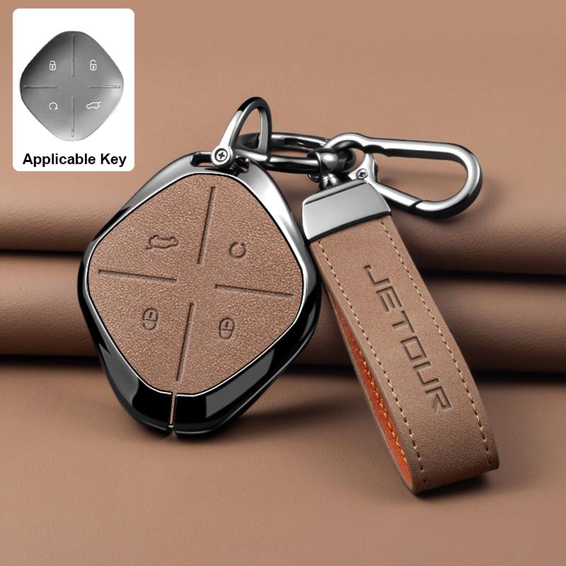 Zinc Alloy Leather Car Key Case Full Cover Shell Holder for Chery DASHING X-1 Plus DTC Jetour 2022 2023 Auto Keychain Accessori