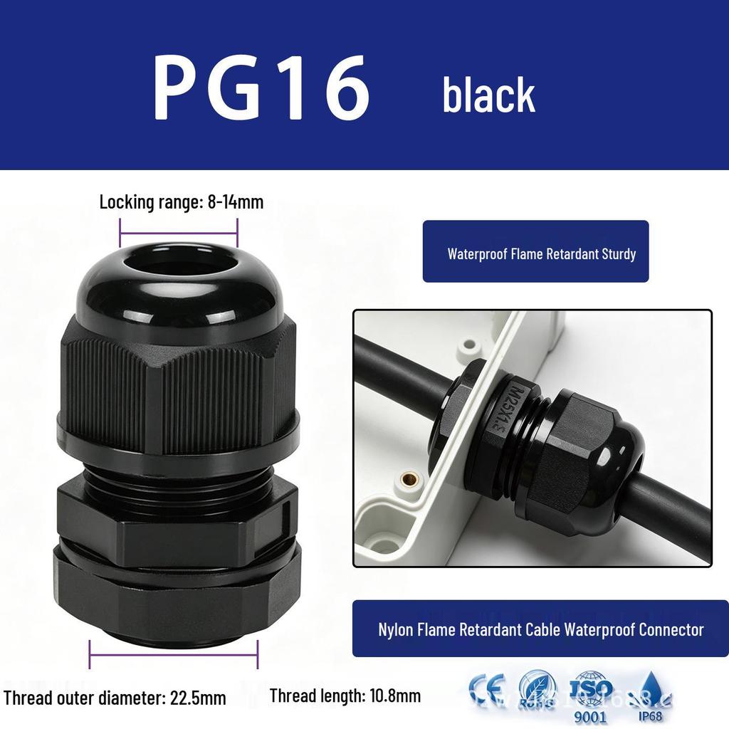 Nylon Waterproof Cable Connector Gland, M/PG Type, Flame Retardant, Sealed Threaded