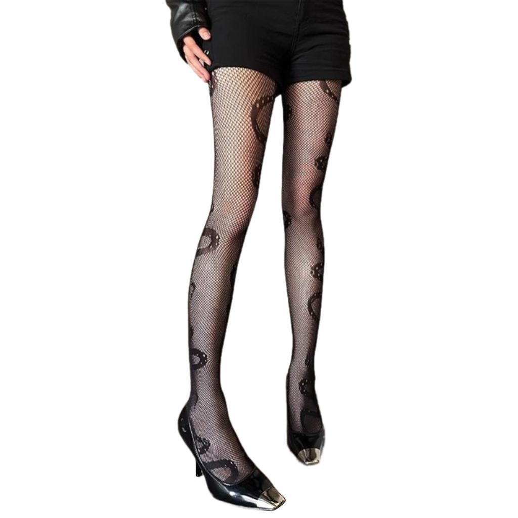 Womens Trendy Hollowout Fishnet Leggings Stretchy Waist Soft Sheer Pantyhose Snake Print Tights For Fashionable Outfit