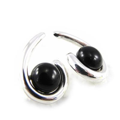 [H3469] - Silver Earrings 'Déesse Noir De Jais' Silver-black (rhodium-plated) - 15x8 Mm