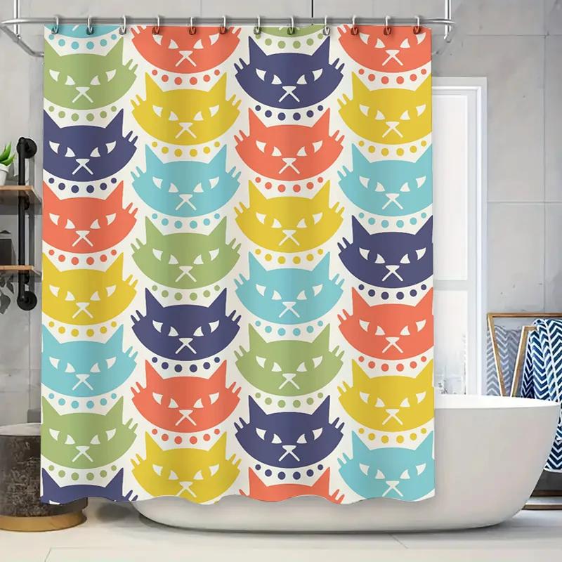 

Animal Pattern Shower Curtain Waterproof Bathroom Decor Cats Printed Shower Curtains With Plastic Rod 180X240Cm Multicolor (Yell W60H190(CM)-1 Pcs
