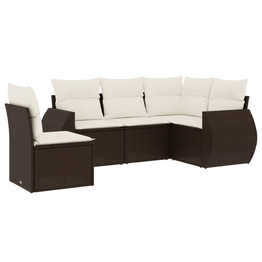 Vidaxl 5-Cz. Garden Furniture Set With Cushions, Brown, Poly Rattan