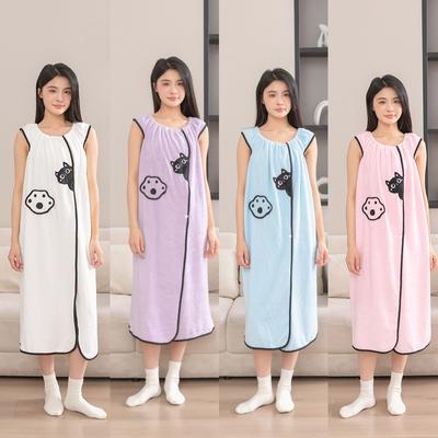 Bath Towel Coral Fleece Cartoon Black Cat Bath Skirt, Absorbent Cute Girl Coral Fleece Can Be Worn or Wrapped In Bath Skirt