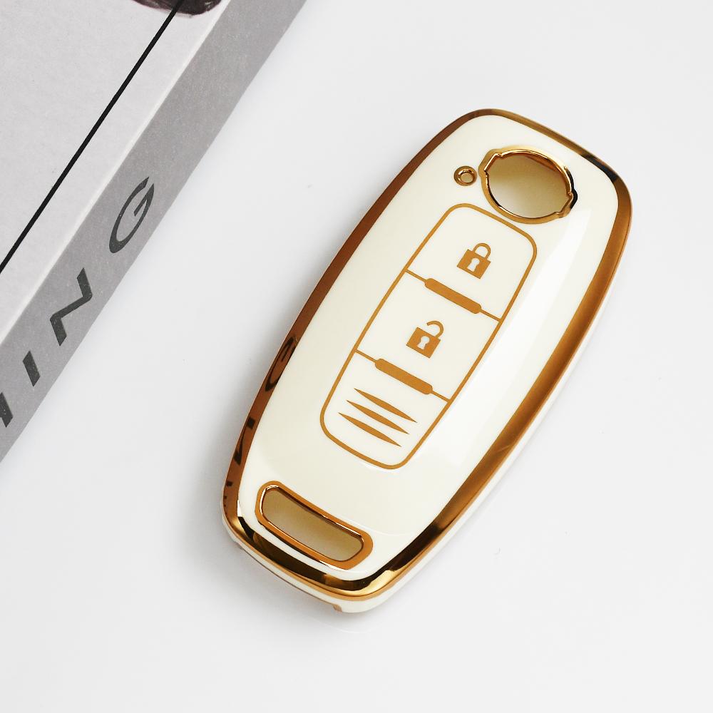 Gold Edge Soft TPU Auto Keyless Remote Key Case Holder Cover for Nissan Juke Teana Altima Ariya X-trail T33 Kicks Qashqai J12