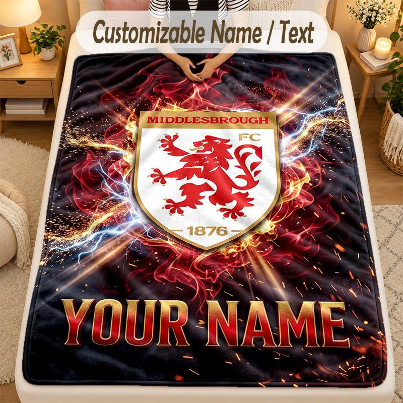 Flannel BlanketMiddlesbrough FC Custom Name Text Personalized Soft Warm Throw Blanket Home Decor Gift