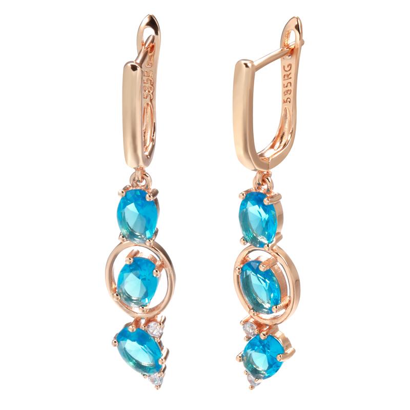 

New English Buckle Long Drop Earrings Rose Gold With Blue Natural Zircon Earrings For Women Fashion Vintage Jewelry