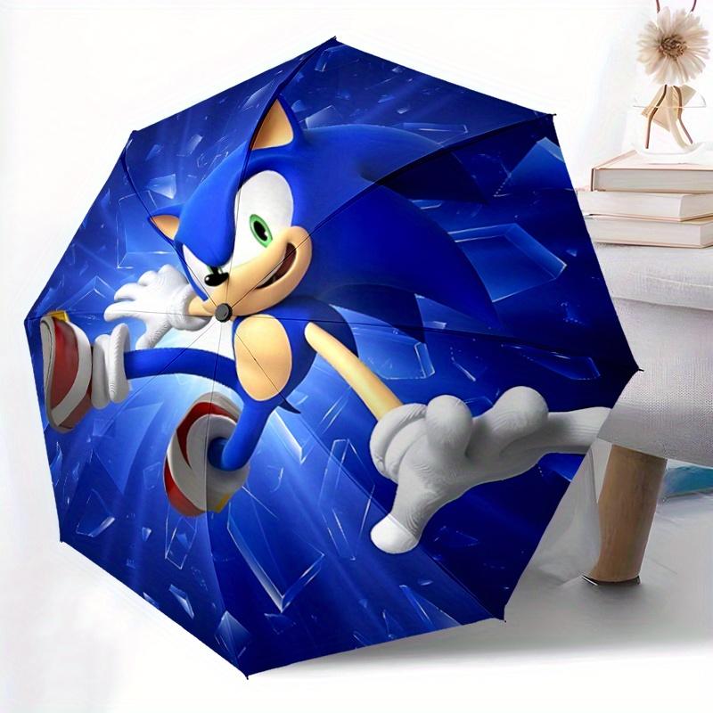 1pc Sonic the Hedgehog Automatic Opening/Closing Umbrella - Portable 3-Fold Design, 8-Bone Iron Frame Outdoor Umbrella, Ideal Gift for Fans, Trav