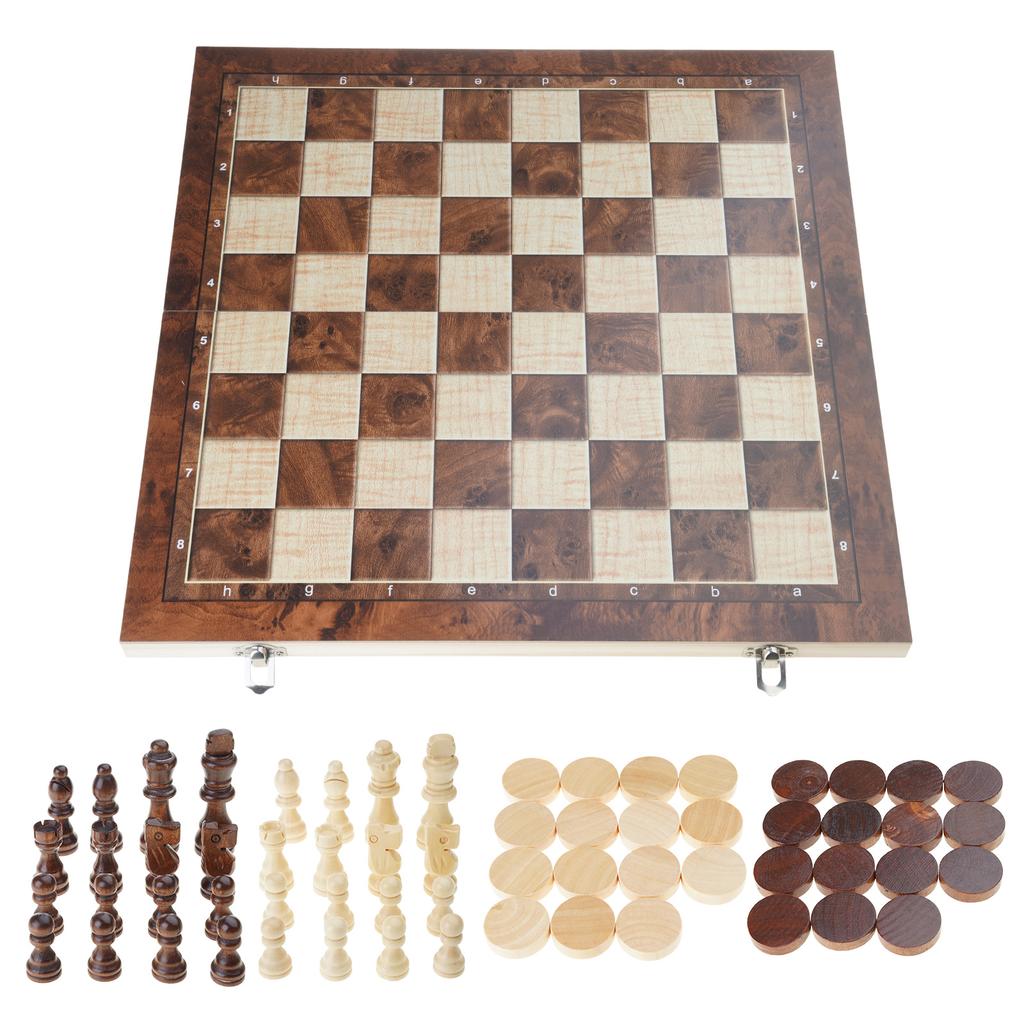 Tragbares Holz-Reise-Schachspiel-Set Reise-Schach & Dame Brettspiel Faltbares Dame-Brettspiel für Kinder Erwachsene