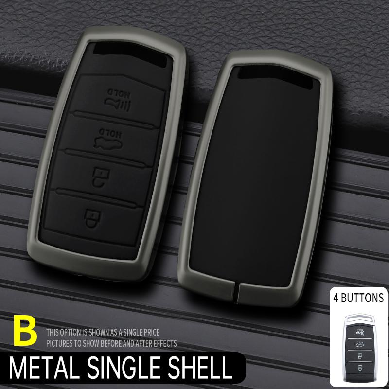 Zinc Alloy+Leather Car Key Case Cover Shell Fob For Hyundai Genesis G70 G80 Eq900 G90 Car Interior Keychain Accessories