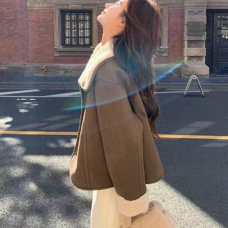 Double-Sided Fur-Integrated Suede Lamb Wool Coat for Women - Korean Winter Style