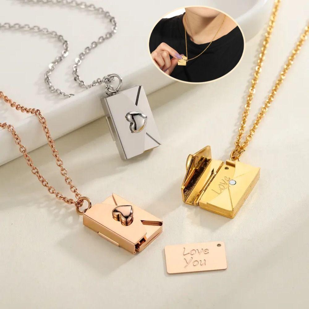 

Heart Envelope Necklace DIY Lovers Choker Necklace Chic Pendant Sweater Chain Gift Simple Sliver