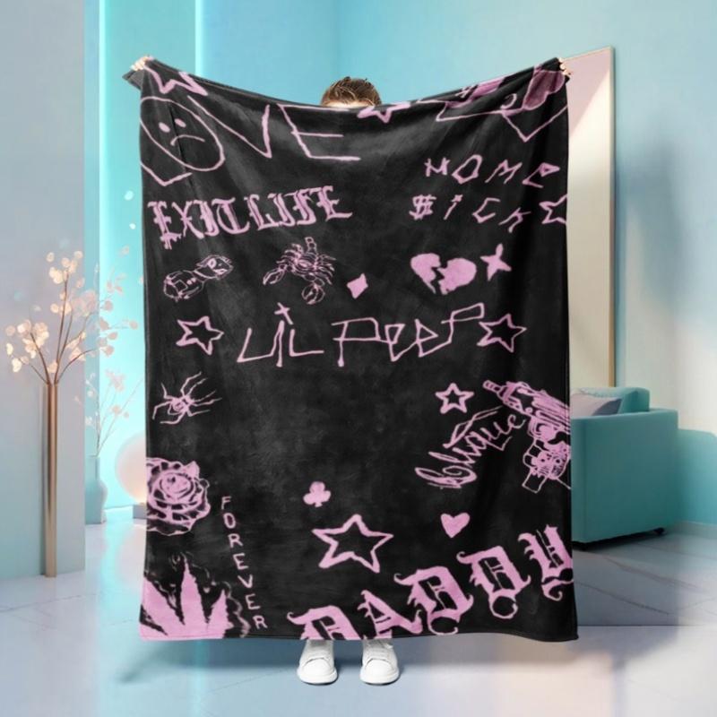 1pc Lil Rapper Inspired Flannel Blanket 2D Print All Season Warm Soft Throw for Bedroom Living Room Camping Travel Home Decor Ho